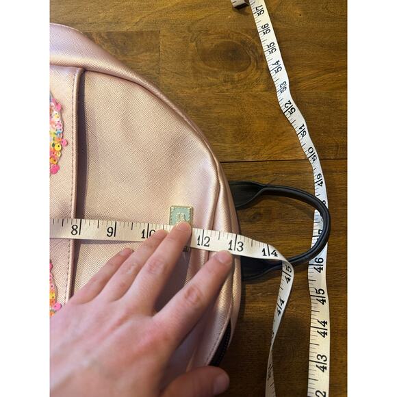 BETSEY JOHNSON SILVER Metallic LOVE BLACK BACKPACK BAG Pink - Picture 6 of 12